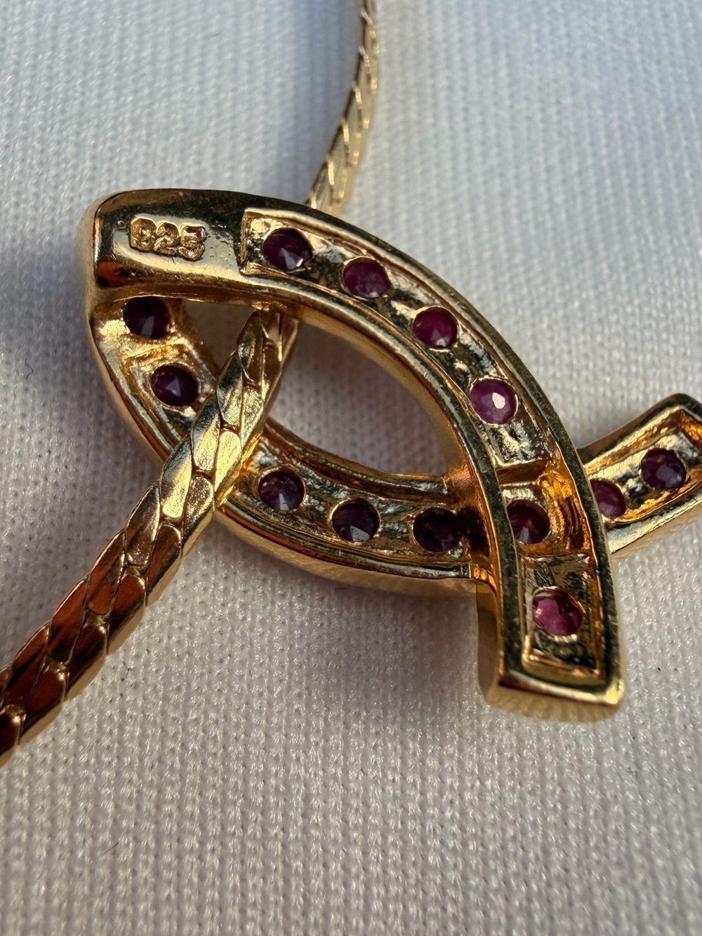 18K Yellow Gold plated 925 Sterling Silver Ruby Necklace - Picture 4 of 5